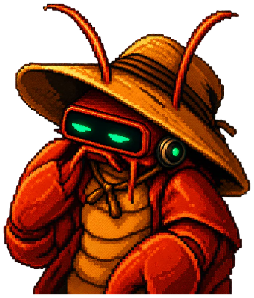 The Gajae Code mascot: a pixel-art lobster in a straw hat with a green-eyed visor.