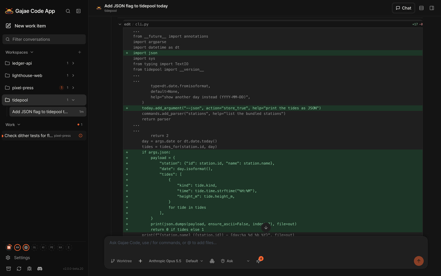 The inline diff for edit / cli.py: the import lines, with import json added.