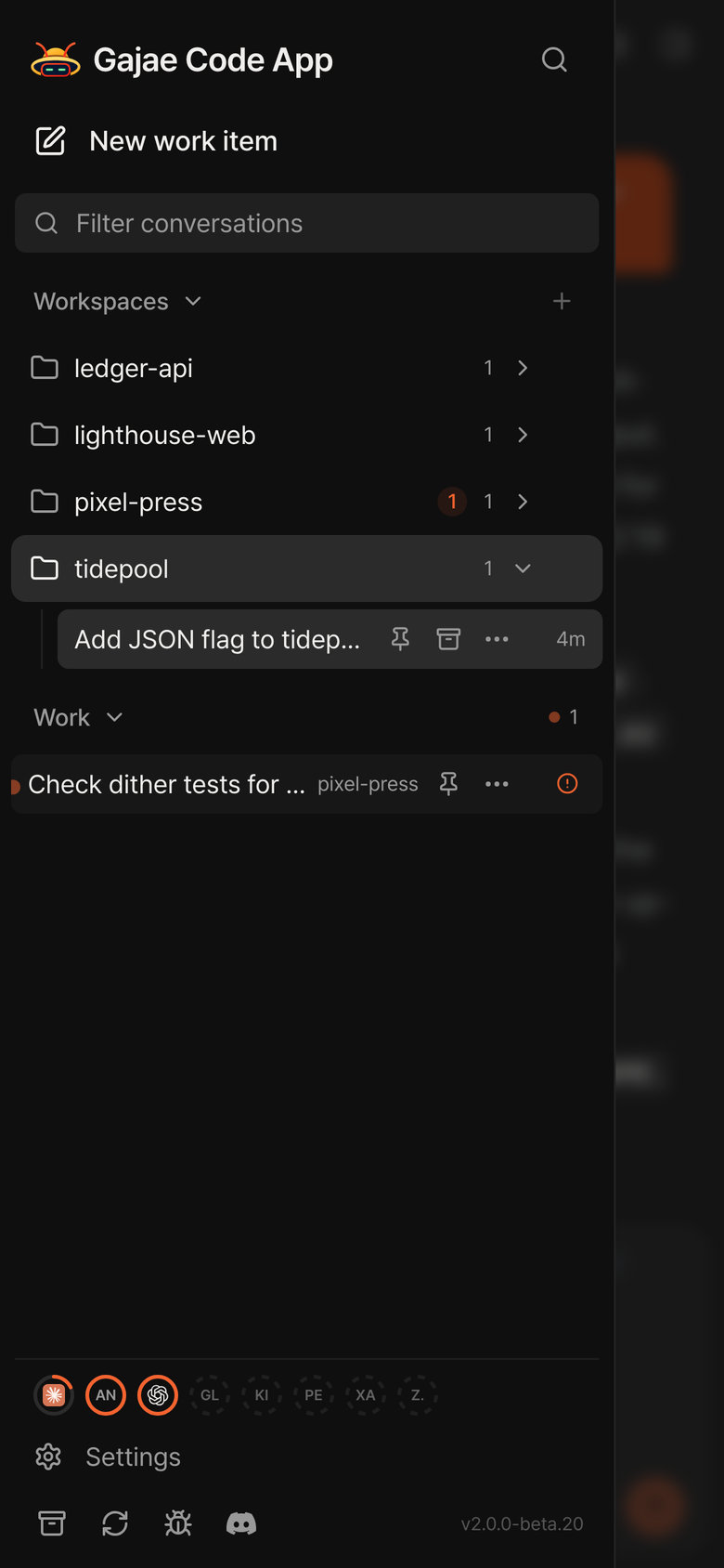 The sessions drawer at phone width, listing the demo projects and their sessions.